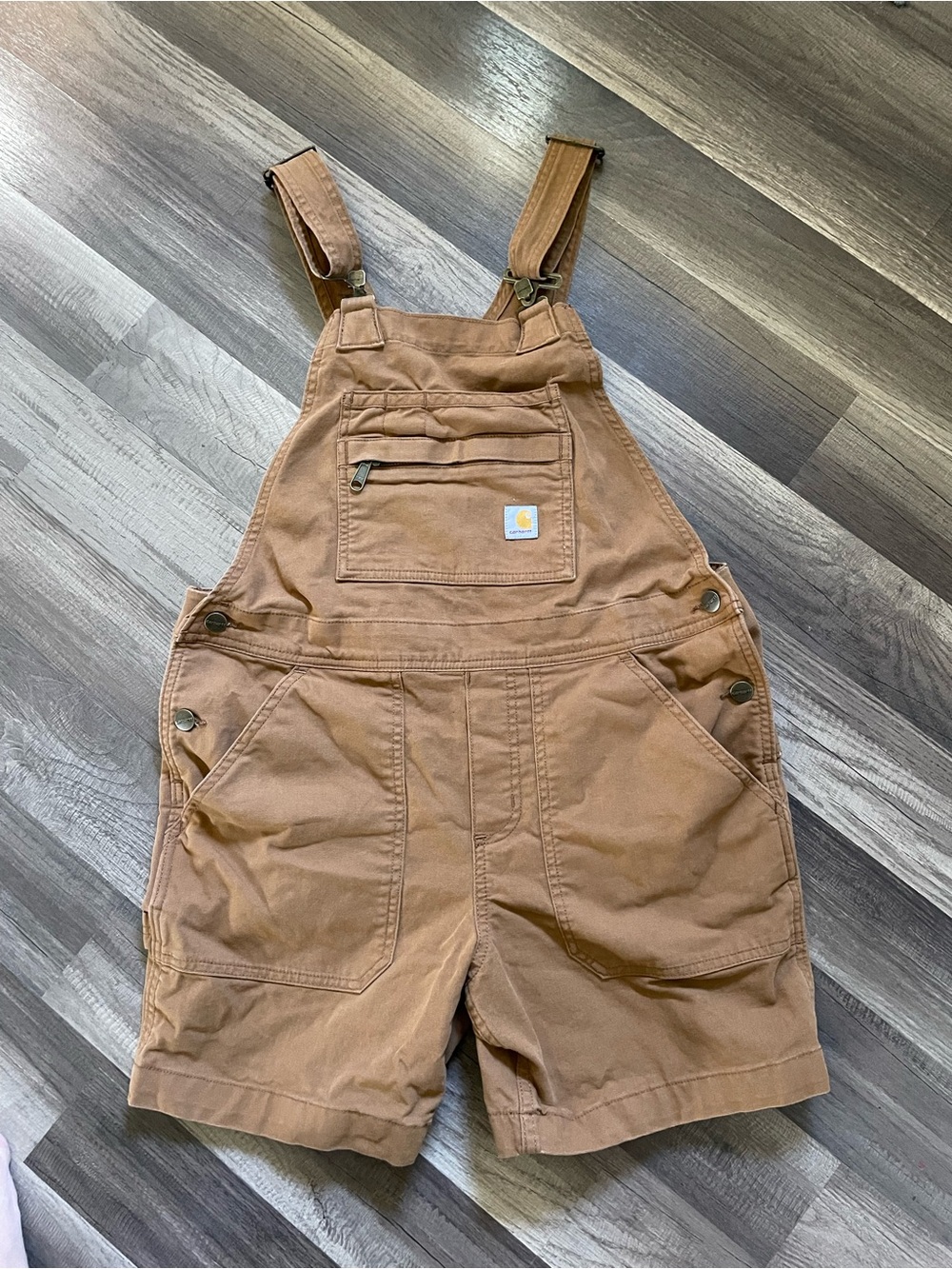 Carhartt Tan Short Overalls - Heavy-Duty Workwear Bib Shorts